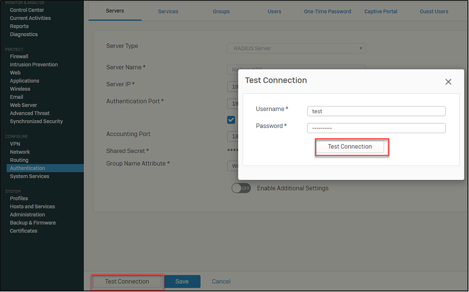 Testing the connection_Sophos